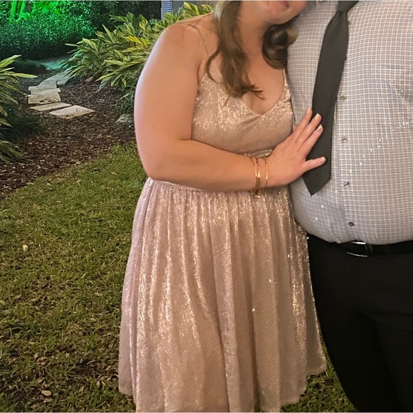 David’s Bridal Champagne Sparkle Party Dress - Picture 1 of 4